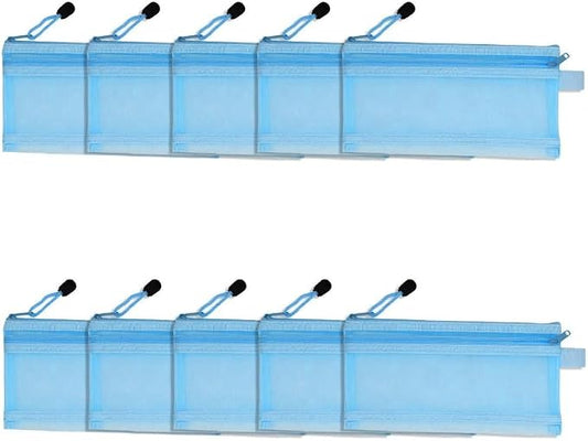 10Pcs Double Layer Mesh File Pouches – Nylon Zipper Bags for A6 Paper Storage, Organize Office Supplies Cosmetics Travel 20.5 x 12 cm(Blue)