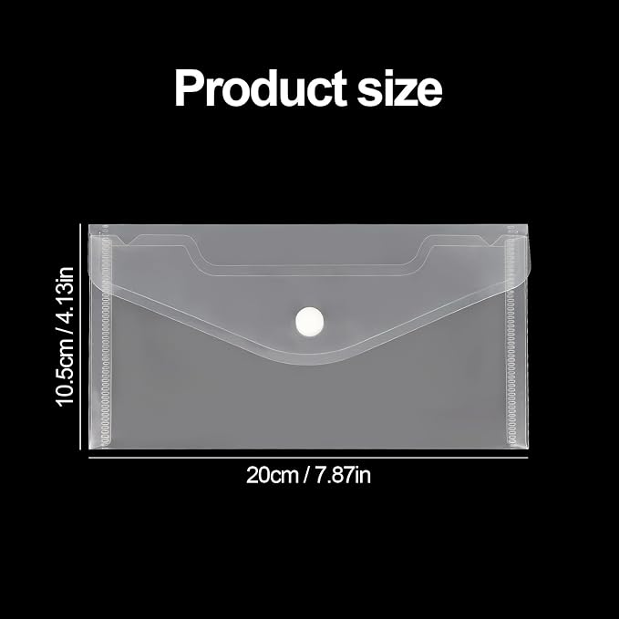 Plastic Envelopes 10 Pack Clear Document Folders，Plastic Envelopes with Snap Closure, Poly Folder File Folder for School Home Work Office Organization (4.13x7.87inch)