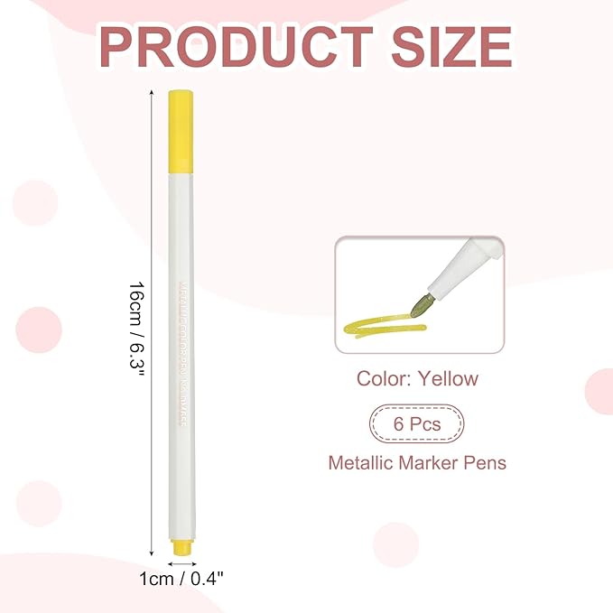 PATIKIL Metallic Marker Pens, 6Pcs Permanent Markers Medium Tip Quick Dry Paint Pen on Plastic Wood Stone Glass Canvas DIY Crafts Art Supplies for Drawing Writing Marking, Yellow