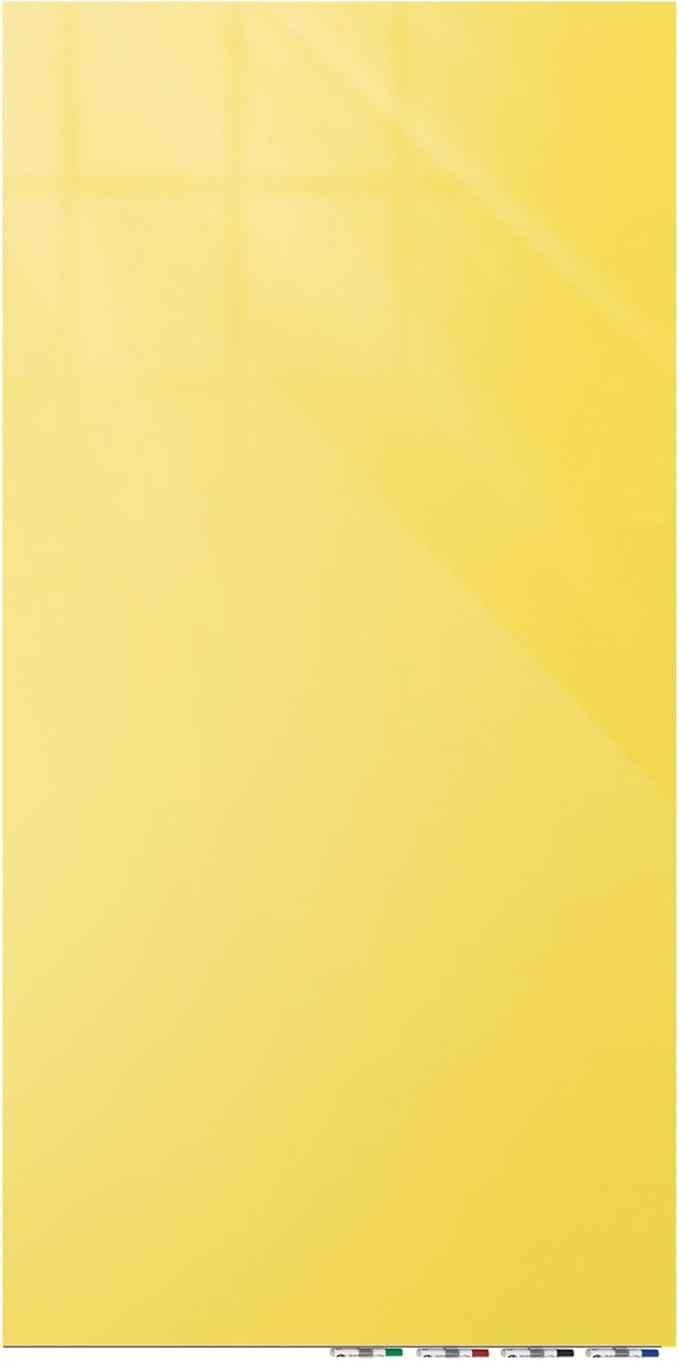 Aria 3'H x 2'W Magnetic Low Profile 1/4" Glass Whiteboard - Vertical Yellow - 4 Rare Earth Magnets, 4 Markers and Eraser