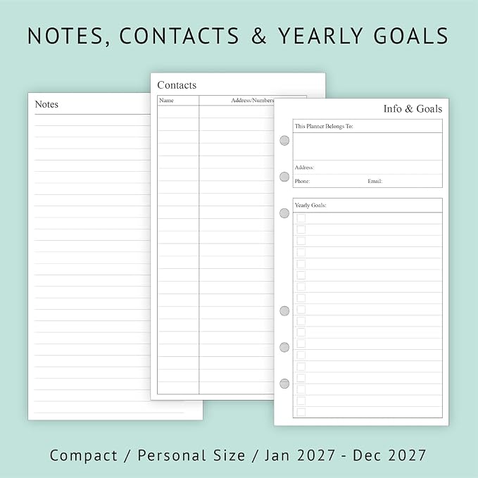 newestor 2027 Weekly & Monthly Planner Refill, 3-3/4" x 6-3/4", Jan 2027 - Dec 2027, Personal/Compact/Size 3
