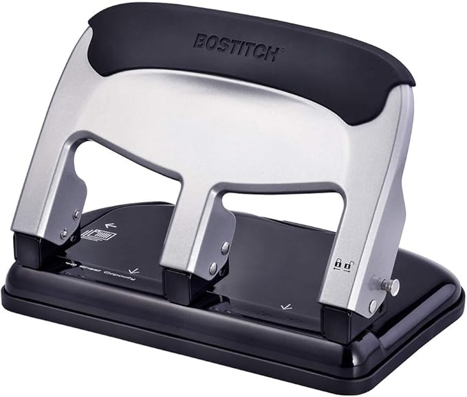 Bostitch Office Heavy Duty 40-Sheet 3 Hole Punch and One Finger Stapler with 210 Staples, Staple Remover, and Hidden Storage