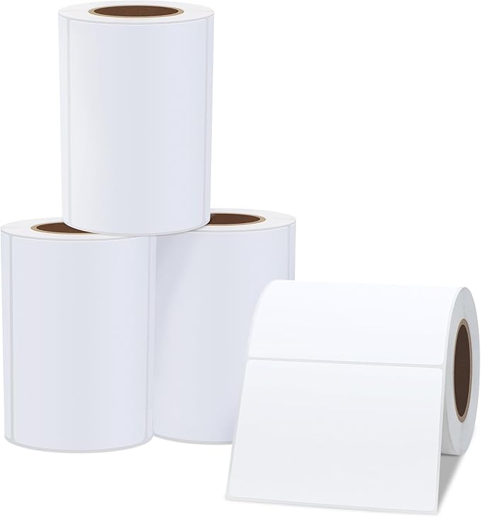 Hybsk 4x3 inch Direct Thermal Labels for Shipping, Barcodes, Address, Compatible with Rollo Label Printer & Zebra Desktop Printers (4x3 inch,4 Roll White)