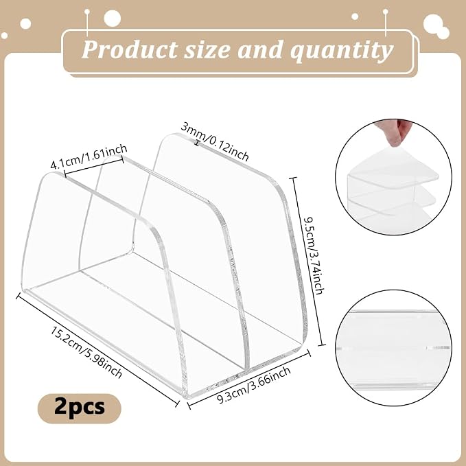 2 Pcs Acrylic Mail Organizer, 2 Compartments Desktop Organizer Holder Clear Small File Script Letter Office Document Storage for Desktop Bill Document Notebook