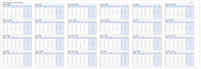 Filofax Calendar Diary Refill, Personal/Compact Size, Four-Year Vertical Planner, White Paper, English, 2026 (C68403-26)