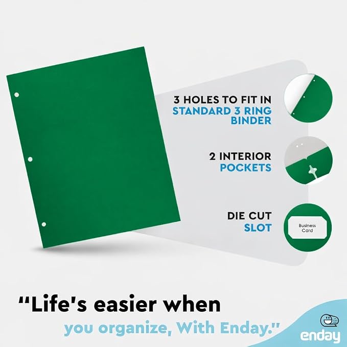 Folders with Pockets (100 Pack), Green 2 Pocket Folder Bulk, Two Pockets File for Letter Size Sheets, Bulk Paper Folders with Pockets Also Available in Blue, Black, Red, 100 Pack - By Enday