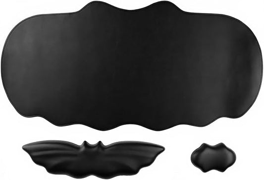 Bat Mouse Pad, PU Leather Mousepad, 3 in 1 Keyboard Wrist Rest and Mouse Wrist Rest, Ergonomic Bat Wrist Rest Waterproof Leather Surface, Easy Typing Cushion with Memory Foam for Home Office