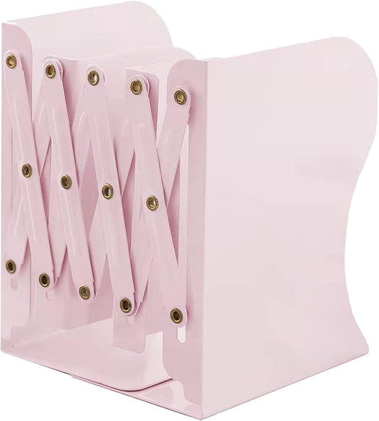 Adjustable Metal Bookends Heavy Duty for Shelves, 2 Dividers, Anti-Slip Design Expandable Book Ends for Desk, Office(Morandi Pink, 19 inches Max)