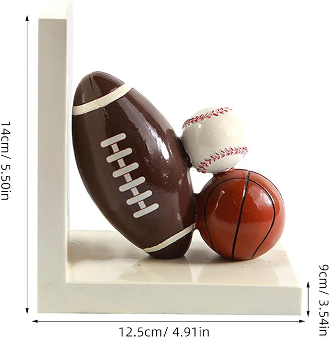 IMIKEYA Resin Bookend Book Stopper Football Basketball Heavy Duty Non-Skid Bookend for Room and Office Book Shelf Decor