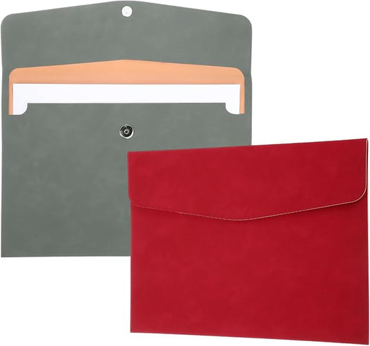 PATIKIL 2Pcs PU Leather File Folders, 13x9 A4 Document Holder Waterproof Envelope Folder with Snap Closure, Portable Portfolio Organizer Case for Paper Receipt, Gray/Red