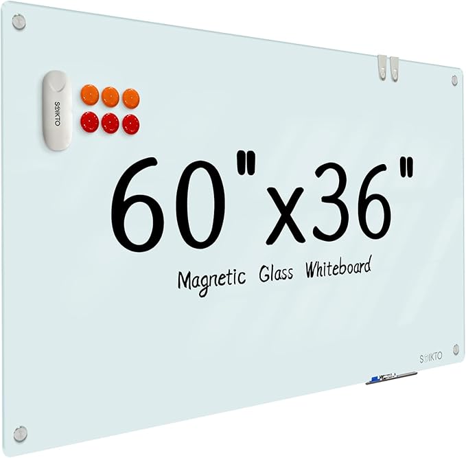 Glass Whiteboard - Glass Dry Erase Board 36" x 60" Magnetic White Board Writing Board White Boards for Walls Wall Office Home