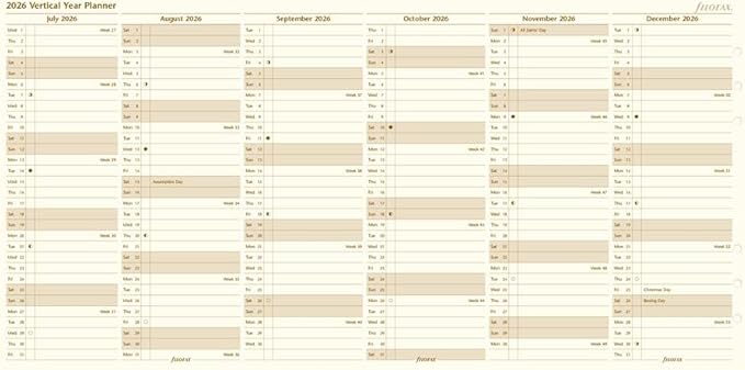 Filofax Calendar Diary Refill, A5 Size, Vertical Year Planner, Cotton Cream Paper, English, 2026 (C68508-26)
