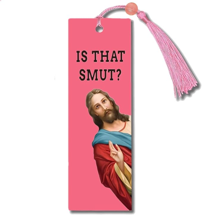 Peeking Jesus is that Smut?Bookmark Inscribed with Hilarious Text and Tassels for Book Lovers,Funny Bookmarks for Adults Humor(Pink-X)