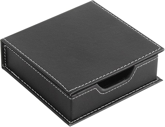 Luzen 1PC Square PU Leather Self-Stick Note Pad Holder Dispenser Desktop Sticky Notes Box Memo Paper Notepad Holder Business Card Desk Organizer for Home Office School Supplies, Black