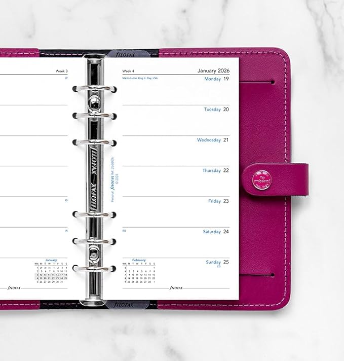 Filofax Calendar Diary Refill, Personal/Compact Size, Week on One Page, White Paper, Unruled, English, 2026 (C68426-26)