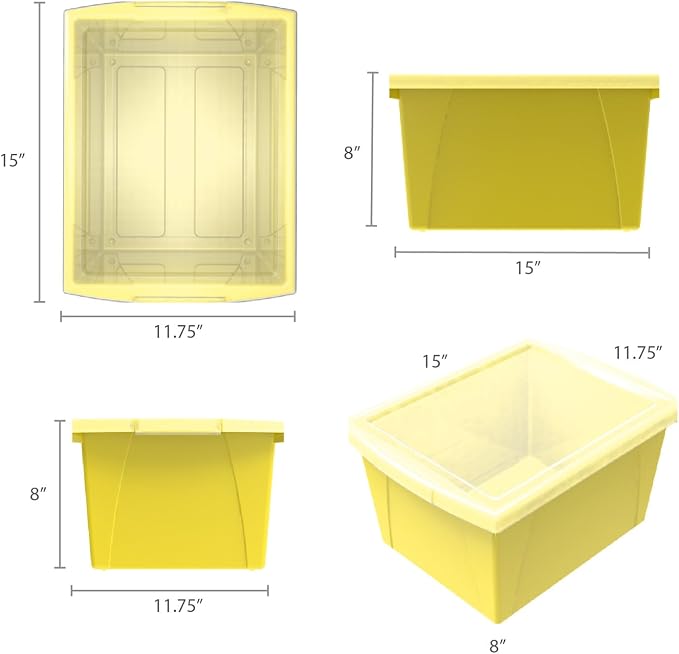 Storex 4 Gallon Storage Bin with Lid – Plastic Classroom Organizer for Books and Supplies, Yellow, 1-Pack (61410A06C)