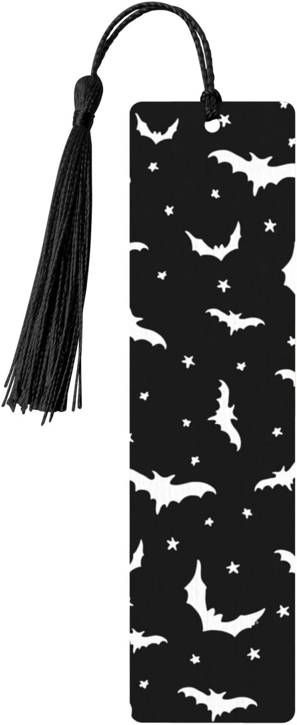 Halloween Bat 5pcs Wood Bookmarks with Tassel for Planner Reading Book Lovers Accessory Readers Men Women 4.6 X 1.2 Inch