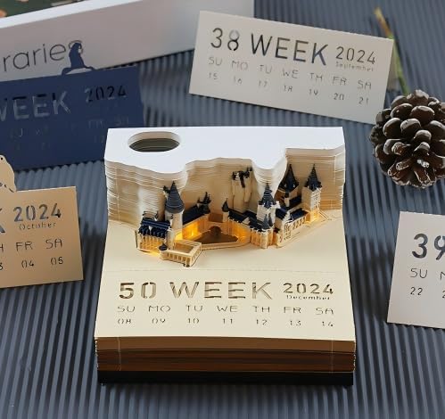 3D Calendar 2026 with Memo Pad Notepad, Timepiece 2026 Planner, Tear-Away 3D Artsy Pads, Creative Perpetual Organizer, Ideal New Year Gift for Office & Home (With Weekly Calendar & Light-Buttery Not Included)