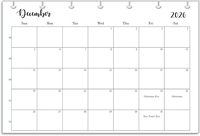 2026 Monthly Refills for 7-Disc Mini Size Planners, Monthly Calendar fInsert, FeroniArt Inserts Compatible with Happy Planner ARC and TUL (B/W, 7-Disc)