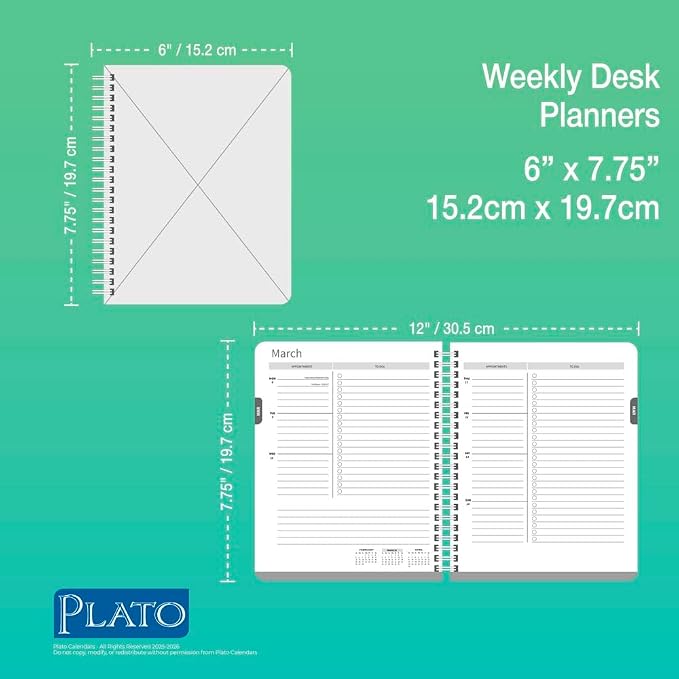 Crackled Blush | 2026 6 x 7.75 Inch 18 Months Weekly Desk Planner | Foil Stamped Cover | July 2025 - December 2026 | Plato | Planning Stationery