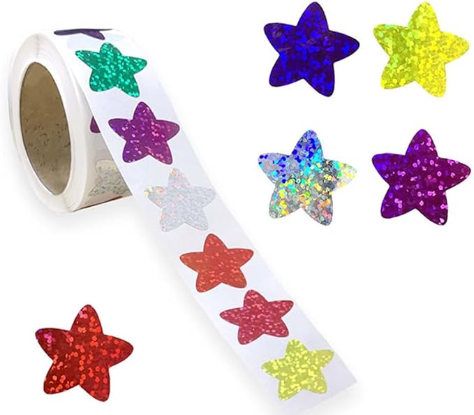 Star Stickers for Kids Reward, 1000 pcs Holographic Colorful 2 Rolls Sparkly Foil Star Stickers for Behavior Chart,Envelope Seal Birthday Party Wedding Classroom Teacher Supply