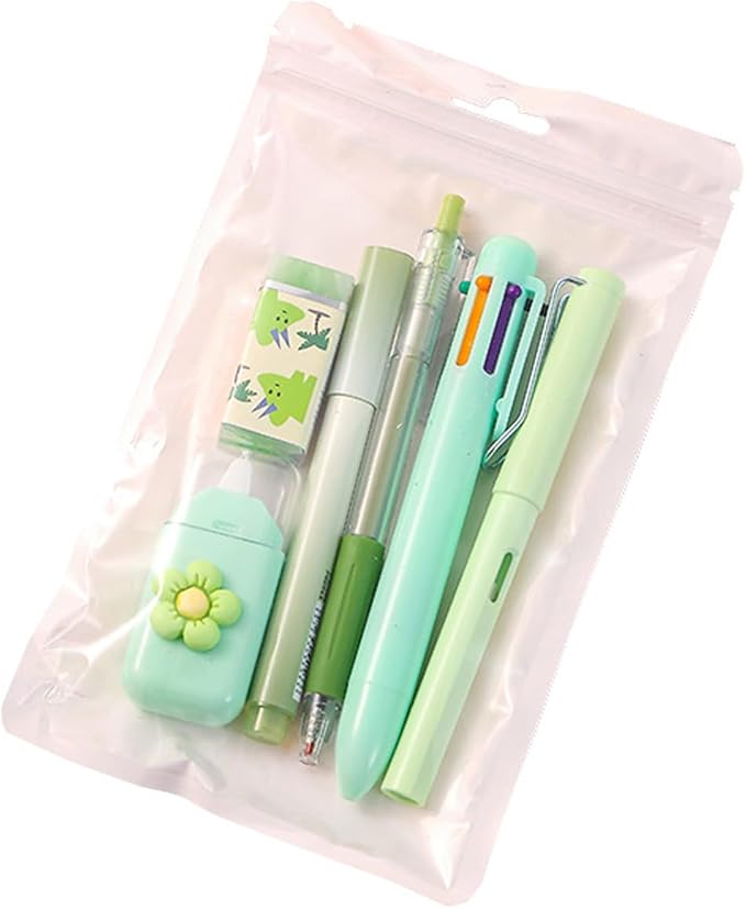 6Pcs Stationeries Set with Retractable Gel Pen Multicolored Pen Eraser Pencil Marker White Out Correction Tape Supplies