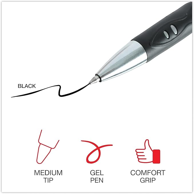 Universal Comfort Grip Gel Pen, Retractable, Medium 0.7 Mm, Black Ink, Silver Barrel, 36/Pack
