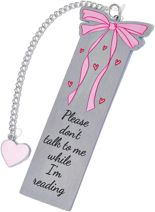 ZhuoXing Pink Bowknot Stainless Steel Bookmark - Cute Bowknot Patterns & Heart Pendants, Ideal for Female Readers, Set of 5