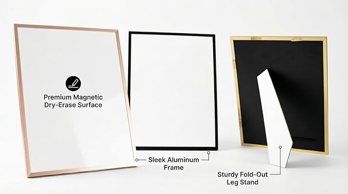 Small Whiteboard 12 x 16 Inch Magnetic Dry Erase Board with Stand & Wall Mount | Rose Gold Aluminum Frame | Desktop Board for Home, Office, Reception, Events | 2 Markers, Eraser & 2 Magnets