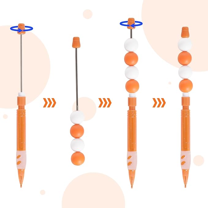 16 Pcs Beadable Pencils, Beadable Mini Mechanical Pencil, Beadable Stylus Pencils with Silicone Hand Guard for Writing Drawing Sketching DIY Crafting (8 Colors)