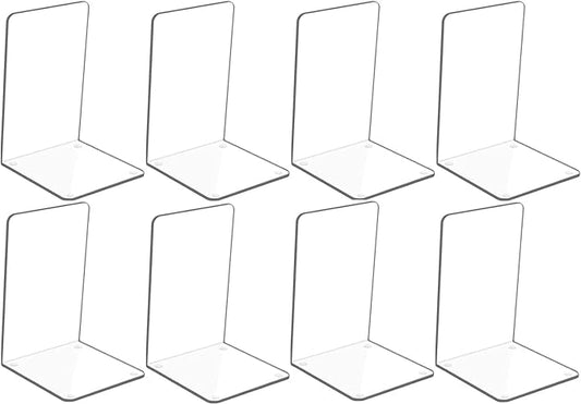 Adwikoso Clear Acrylic Book Ends, 8 Pcs Bookends for Shelves, Non-Slip Book Holder Stand, Decorative Book Stoppers for Heavy Duty Books Office Desktop Organizer