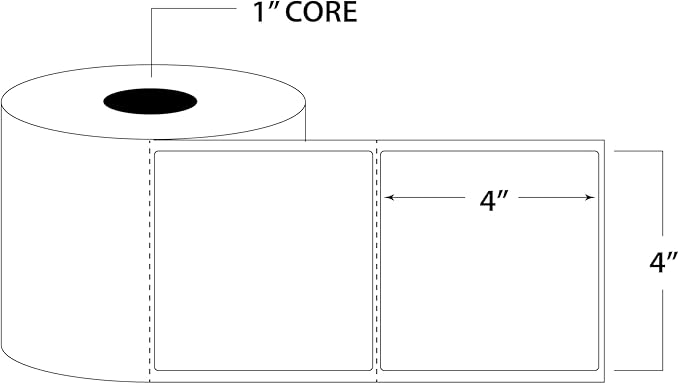 Blank Labels Thermal Transfer Shipping Labels, Matte White Printer Labels on 1" core 4" X 4" Label 375 Labels per Roll 1 Roll