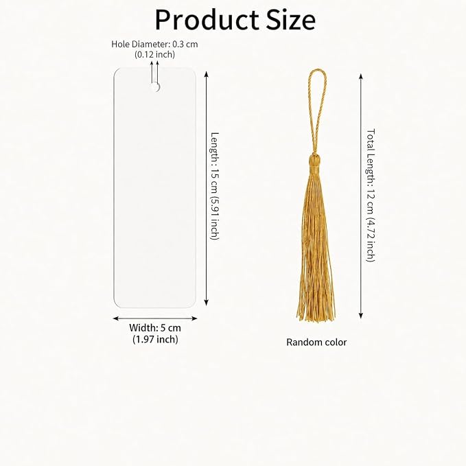 100Pcs Blank Bookmarks with Tassels, 400gsm Cardstock 5x15cm (2x6 Inch) White Blank Paper Bookmarks Bulk for DIY Crafts, Gifts & Classroom Projects