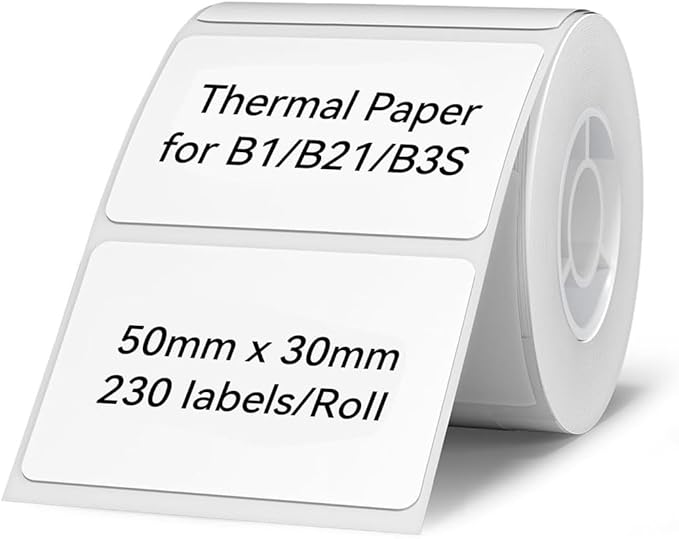 B1 B21 B3S Label Maker Tape, 1 Roll Adapted Label Print Paper Mini Labels Sticker 1.98"x 1.18" (50x30mm) Standard Laminated Office Container Labeling Tape Replacement for B1 Label Maker (White)