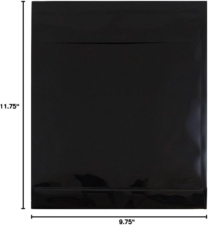 JAM PAPER Plastic Expansion Envelopes with Hook & Loop Closure - Letter Open End - 9 3/4 x 11 3/4 with 1 Inch Expansion - Black - 12/Pack