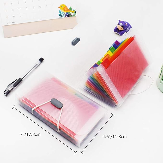 2 Pack Expanding File Folder,A6 Mini Accordion File Organizer,13 Pockets Rainbow Receipt Organizer Wellet for Monthly Bills,Cards,Check Coupons,Vouchers,Receipt Tax Item or Changes,Coupon Organizer