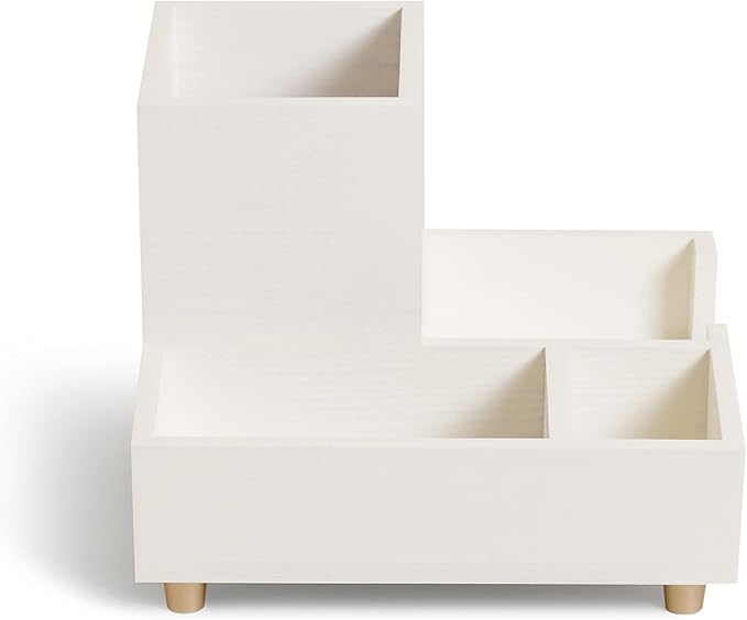 U Brands Juliet Compartment Cup, Office Organization Supplies, White and Gold, 1 Count