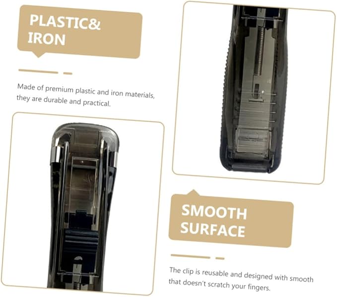 Reusable Desktop Stapler Paper Clip Dispenser Set with 2 Black Staplers and 200pcs Refill Clips for Document Binding and Home School Stationery Organization