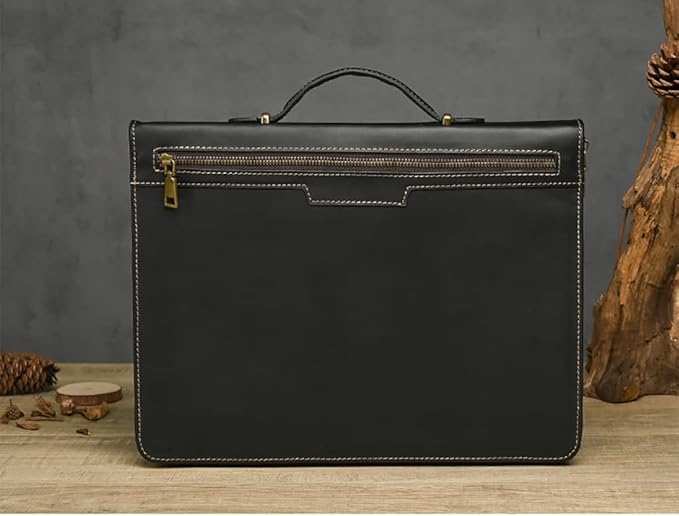 Personalized Leather Portfolio Binders - Genuine Leather Padfolio - Business Notebook Organizer - Padfolio for Men & Women w/Notepad Fit iPad Pro 12.9" / Portfolio with AirTag Holder (o-Black)