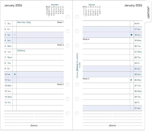 Filofax Calendar Diary Refill, Personal/Compact Size, Month-to-View, with Tabs, White Paper, Ruled, English, 2026 (C68425-26)