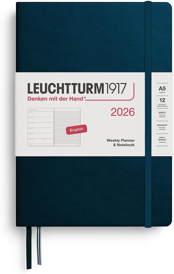 LEUCHTTURM1917 - Weekly Planner & Notebook 2026, Hardcover, Medium (A5), Ruled, Deep Sea (Jan 1 - Dec 31, 2026)