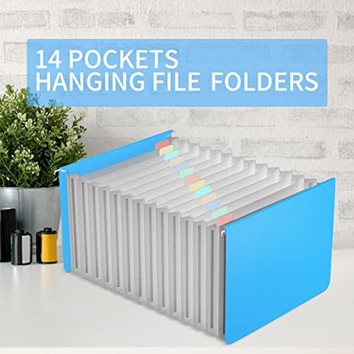 TOPCJ Plastic Expanding Hanging File Folders,12 Expandable Pockets,Multi Color Tabs,Hanging Folders for Filing Cabinet Letter Size,Office Supplies Manilla File Folders 8.5 X 11,Blue