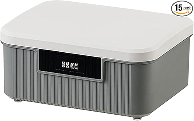 RUIAN Lockable Storage Container Bin, 2.3 Gallon Security Portable Combination Lock Plastic Box, Locked Security Box Suitable for Storing Important Items and Documents (White Gray)