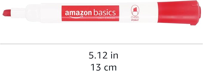 Amazon Basics Dry Erase Whiteboard Markers, Chisel Tip, Low-Odor, Red, 12-Pack, For Writing on Whiteboards