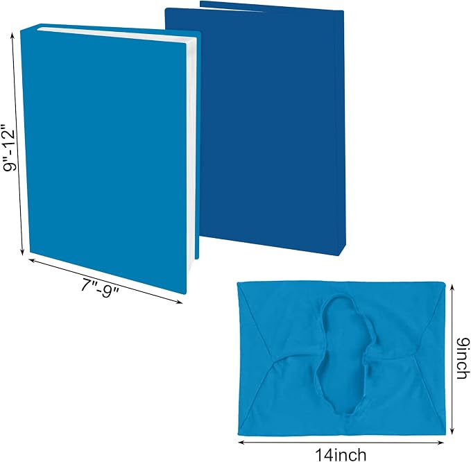 2 Pack Stretchable Book Sleeve Covers, for Paperbacks Hardcover Textbooks up to 9" x 12", Office Supplies with Free Sticker Labels (2 Pack, Light Blue + Blue)