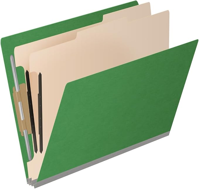 25 Pt. Pressboard Classification Folders, Full Cut End Tab, Letter Size, 2 Dividers, Moss Green (Box of 10)