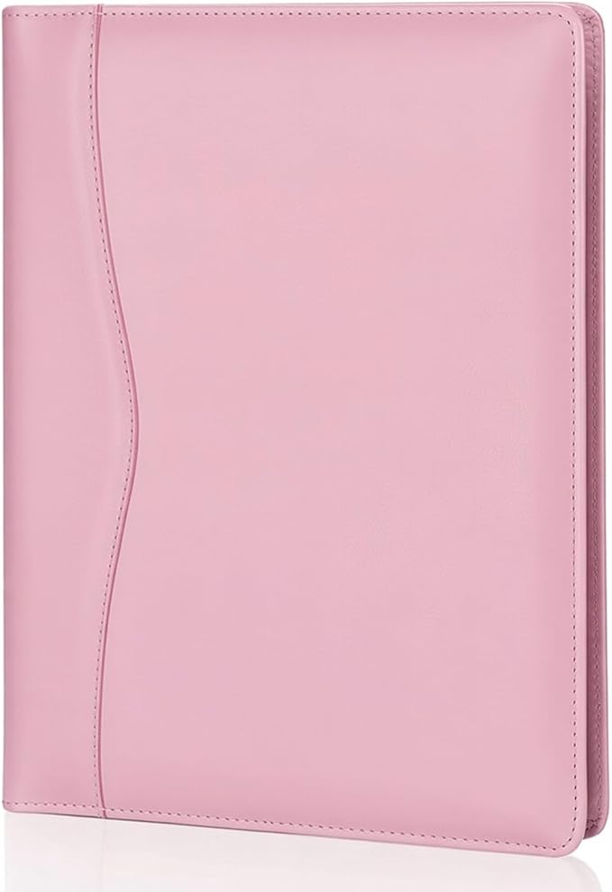 Leather Portfolio Folder Padfolio, Business Padfolio Organizer Document Planner Portfolio Binder Storage Pocket for Legal Pad Holder Paperwork Phone Men Women (Pink)