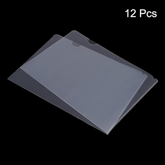 PATIKIL L Type Folders 12 Pack A4 Plastic File Project Pockets Clear Paper Document Jacket Sleeve for Office, Transparent