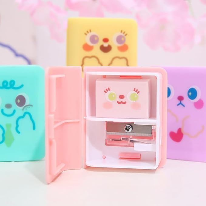 1Pc Multicolor Cute Dual Purpose Book Pencil Sharpener Eraser, Cute Cartoon Student Eraser Pencil Sharpener Writing and Correction Supplies