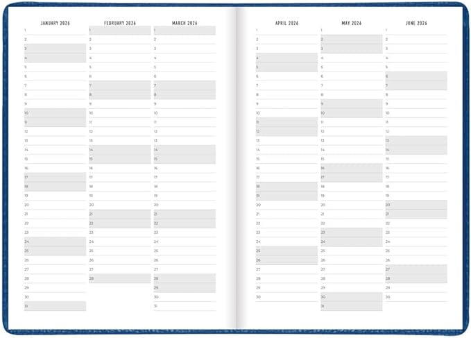Letts of London® 2026 Milano Weekly/Monthly Planner, 12 Months, January to December, A5 Size, 8.25" x 5.875", Sewn Binding, Textured Cover, Multilingual, Blue (C080570-26)
